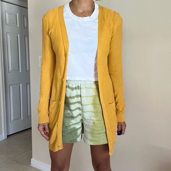 BDG Urban Outfitters Long Open Cardigan Sweater with Pockets Yellow Size S - Picture 7 of 11